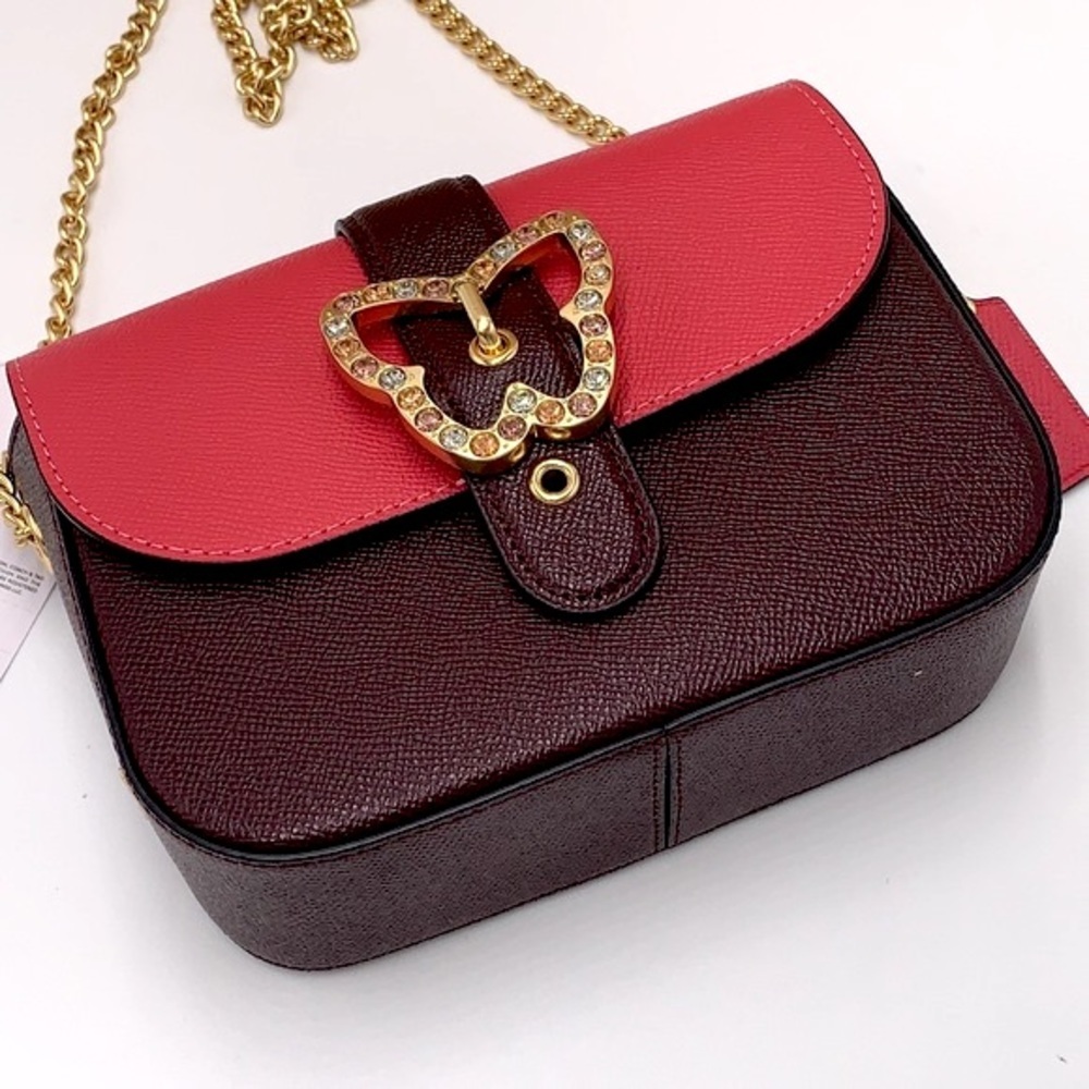 Coach Gemma Crossbody In Colorblock With Butterfly Buckle Strawberry Haze/Cranb - Picture 10 of 16